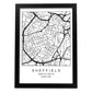Lámina mapa de la ciudad Sheffield estilo nordico en blanco y negro.-Artwork-Nacnic-A4-Marco Negro-Nacnic Estudio SL
