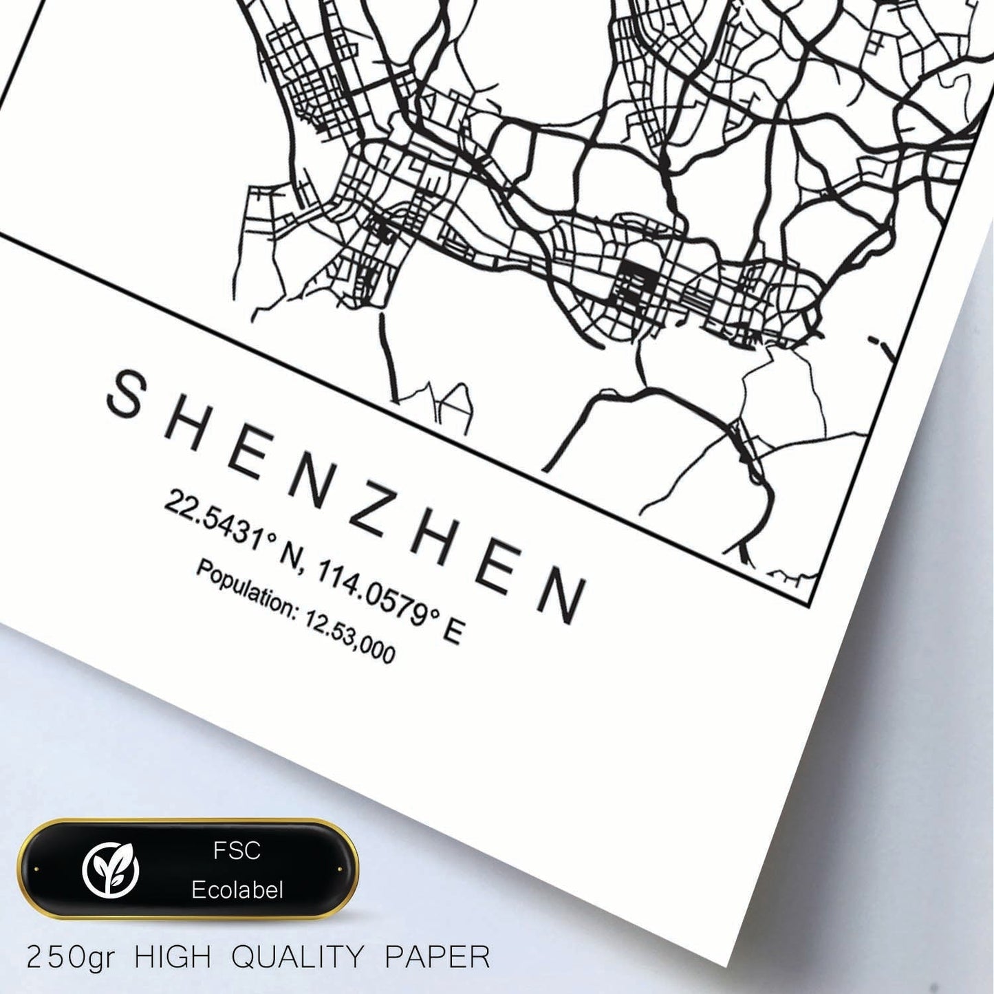 Lámina mapa de la ciudad Shenzhen estilo nordico en blanco y negro.-Artwork-Nacnic-Nacnic Estudio SL