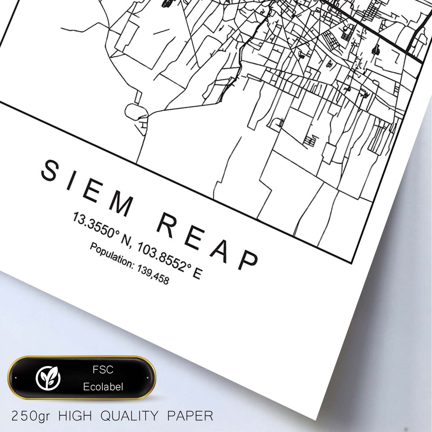 Lámina mapa de la ciudad Siem reap estilo nordico en blanco y negro.-Artwork-Nacnic-Nacnic Estudio SL