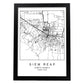 Lámina mapa de la ciudad Siem reap estilo nordico en blanco y negro.-Artwork-Nacnic-A4-Marco Negro-Nacnic Estudio SL