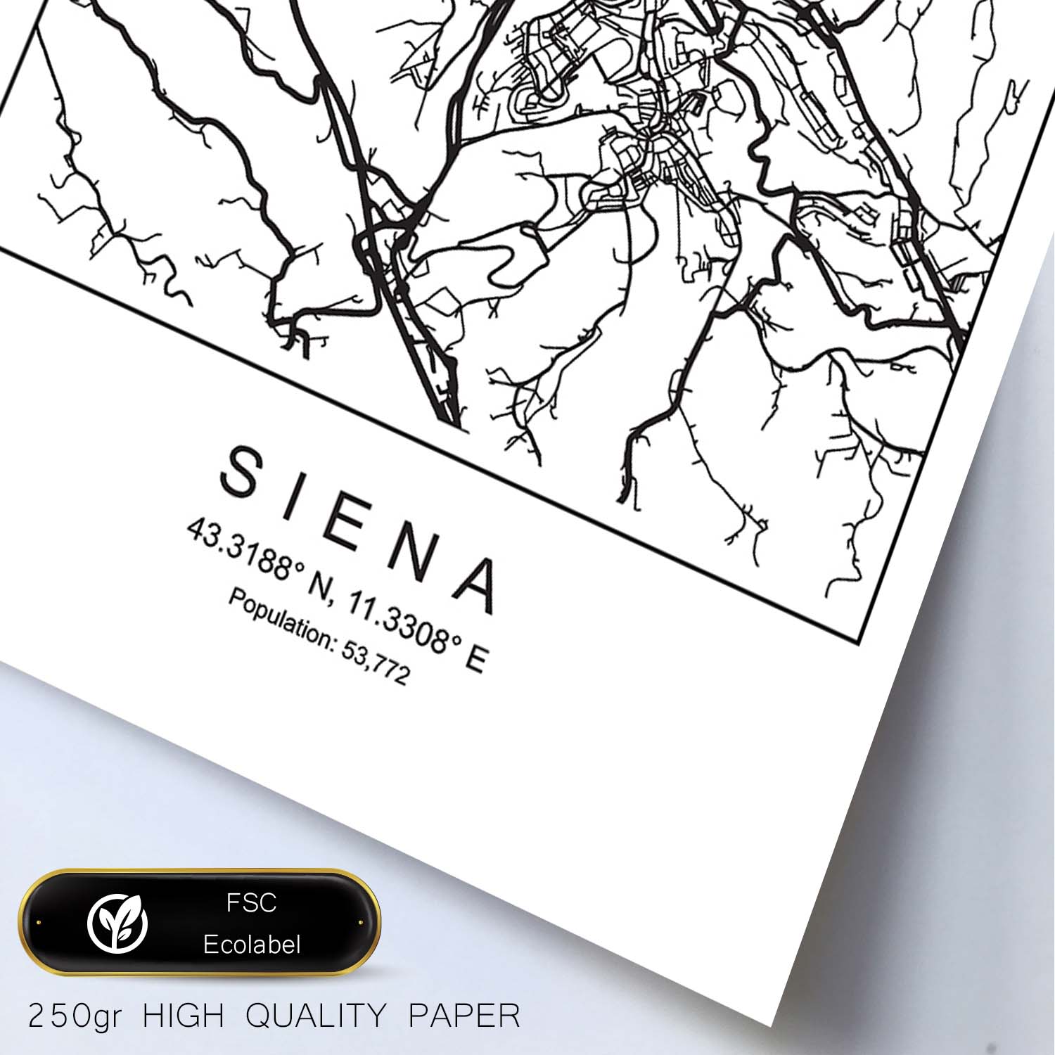 Lámina mapa de la ciudad Siena estilo nordico en blanco y negro.-Artwork-Nacnic-Nacnic Estudio SL