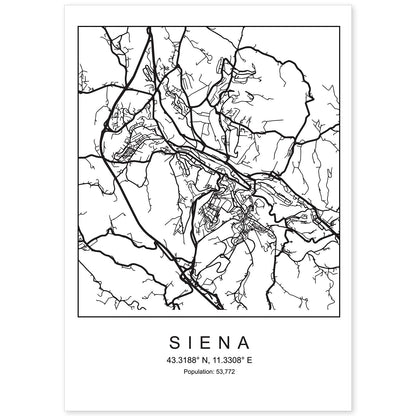 Lámina mapa de la ciudad Siena estilo nordico en blanco y negro.-Artwork-Nacnic-A4-Sin marco-Nacnic Estudio SL