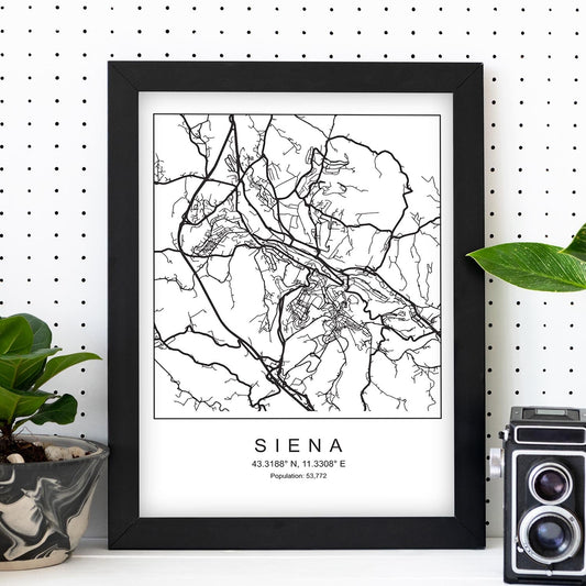 Lámina mapa de la ciudad Siena estilo nordico en blanco y negro.-Artwork-Nacnic-Nacnic Estudio SL