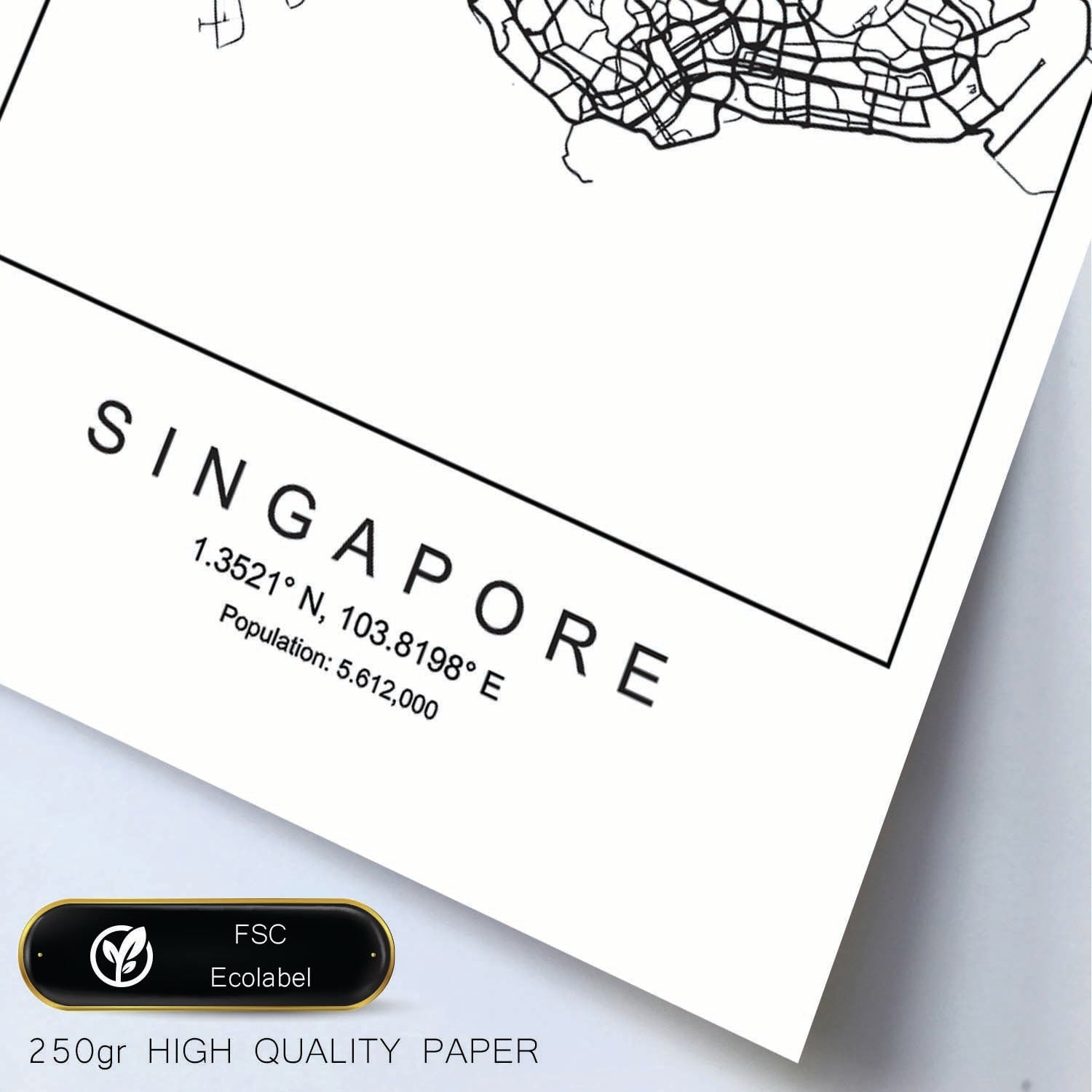 Lámina mapa de la ciudad Singapore estilo nordico en blanco y negro.-Artwork-Nacnic-Nacnic Estudio SL