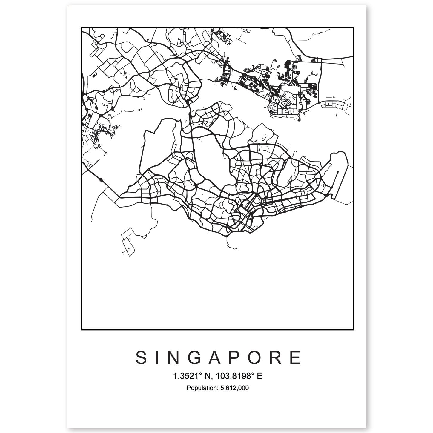 Lámina mapa de la ciudad Singapore estilo nordico en blanco y negro.-Artwork-Nacnic-A4-Sin marco-Nacnic Estudio SL