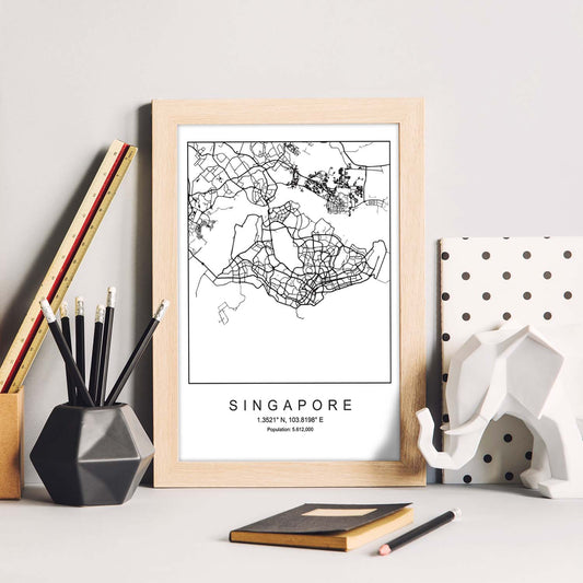 Lámina mapa de la ciudad Singapore estilo nordico en blanco y negro.-Artwork-Nacnic-Nacnic Estudio SL