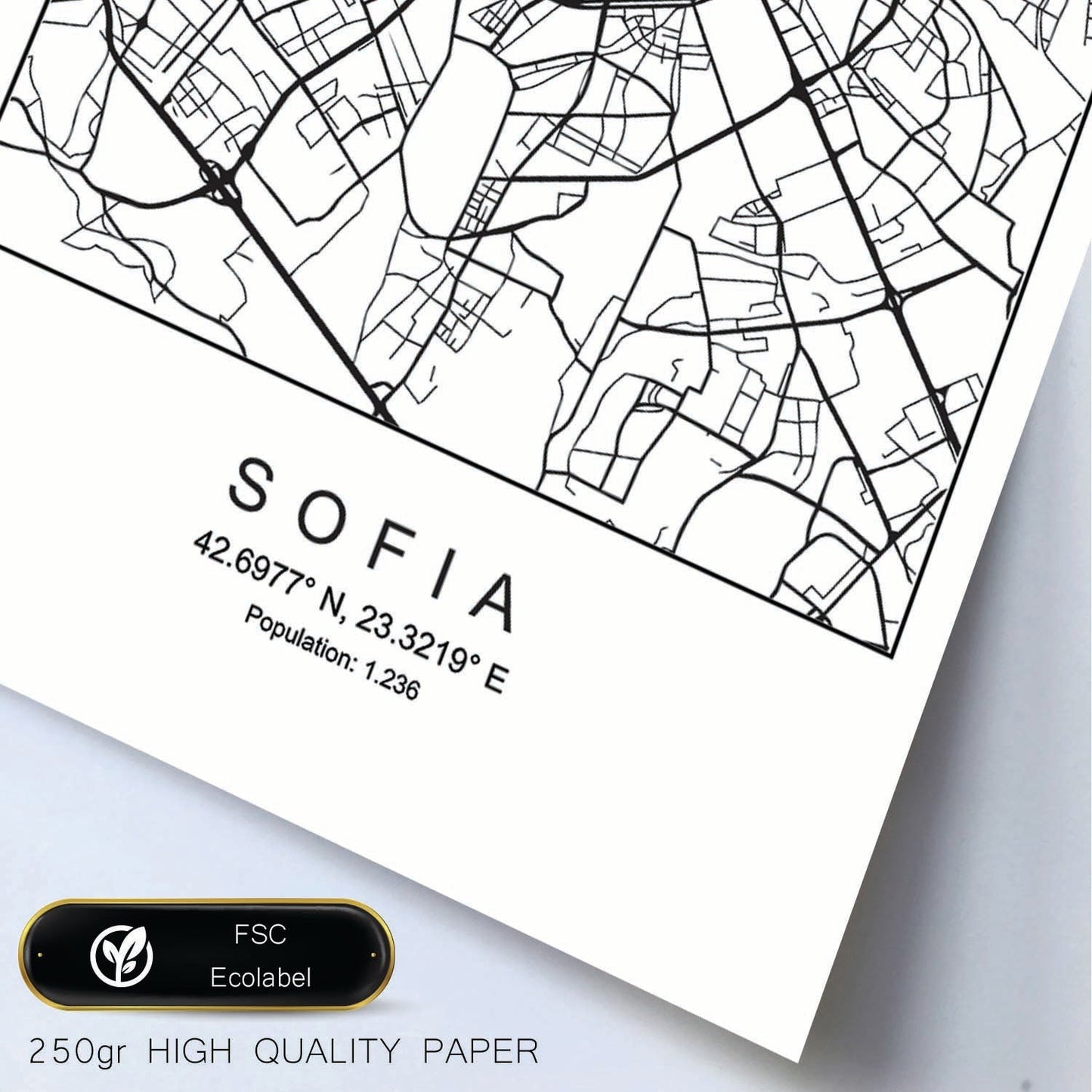 Lámina mapa de la ciudad Sofia estilo nordico en blanco y negro.-Artwork-Nacnic-Nacnic Estudio SL