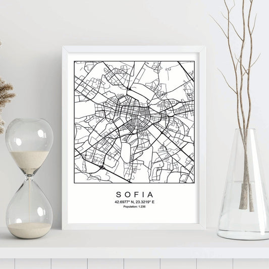 Lámina mapa de la ciudad Sofia estilo nordico en blanco y negro.-Artwork-Nacnic-Nacnic Estudio SL