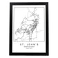 Lámina mapa de la ciudad St. John's estilo nordico en blanco y negro.-Artwork-Nacnic-A3-Marco Negro-Nacnic Estudio SL