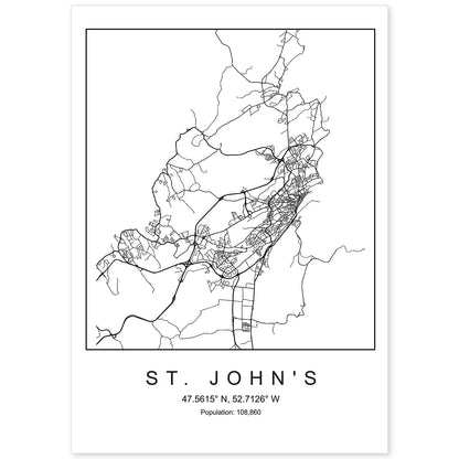 Lámina mapa de la ciudad St. John's estilo nordico en blanco y negro.-Artwork-Nacnic-A4-Sin marco-Nacnic Estudio SL