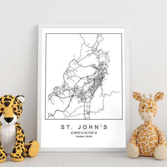 Lámina mapa de la ciudad St. John's estilo nordico en blanco y negro.-Artwork-Nacnic-Nacnic Estudio SL