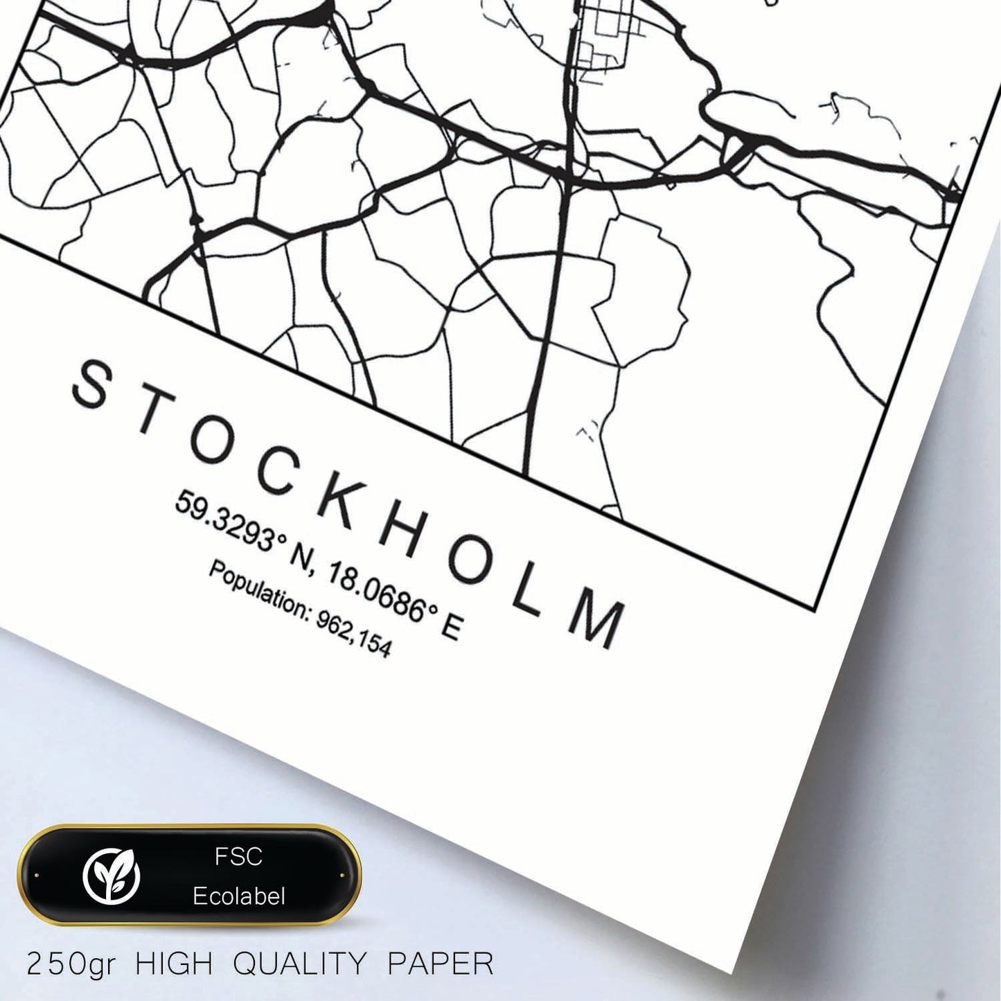 Lámina mapa de la ciudad Stockholm estilo nordico en blanco y negro.-Artwork-Nacnic-Nacnic Estudio SL