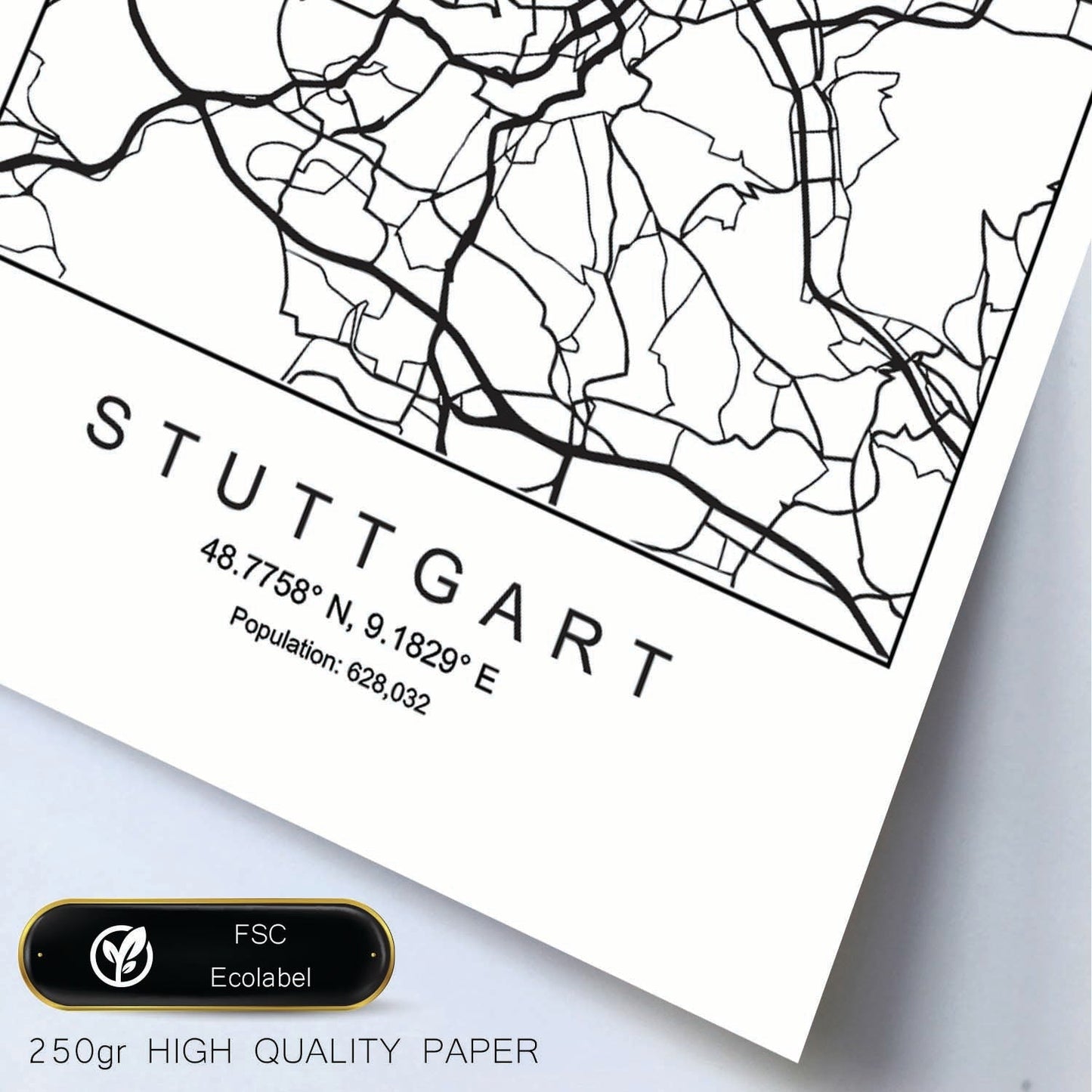 Lámina Mapa de la Ciudad Stuttgart Estilo nordico en Blanco y negro.-Artwork-Nacnic-Nacnic Estudio SL