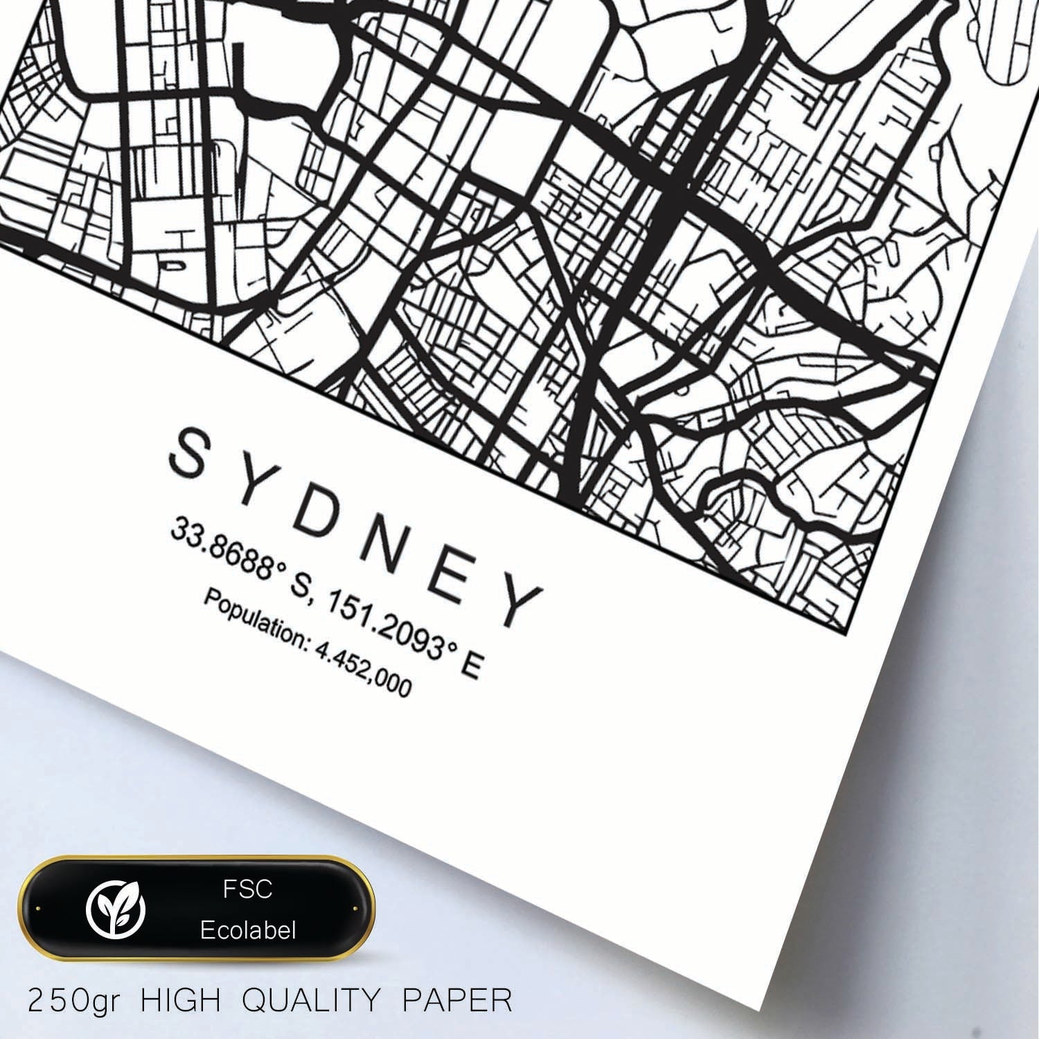 Lámina Mapa de la Ciudad Sydney Estilo nordico en Blanco y negro.-Artwork-Nacnic-Nacnic Estudio SL