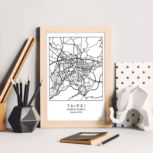 Lámina Mapa de la Ciudad Taipei Estilo nordico en Blanco y negro.-Artwork-Nacnic-Nacnic Estudio SL