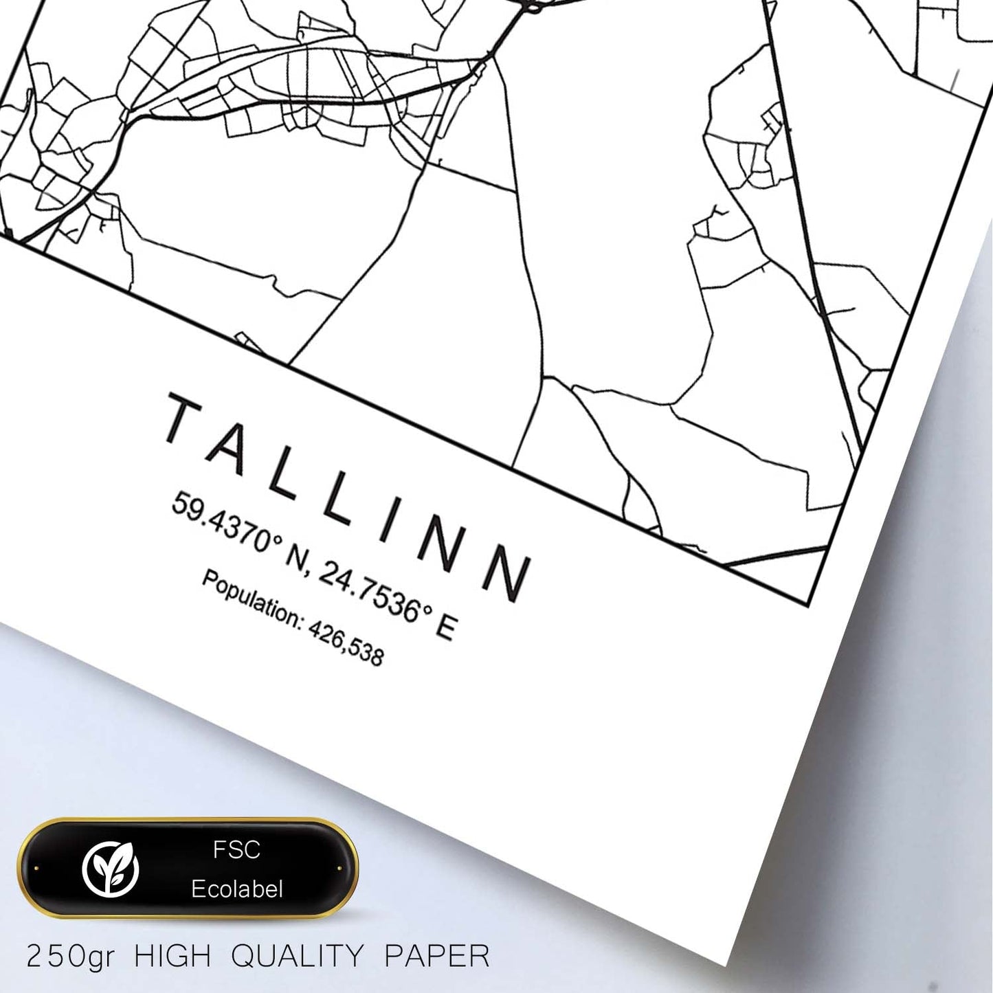 Lámina Mapa de la Ciudad Tallinn Estilo nordico en Blanco y negro.-Artwork-Nacnic-Nacnic Estudio SL