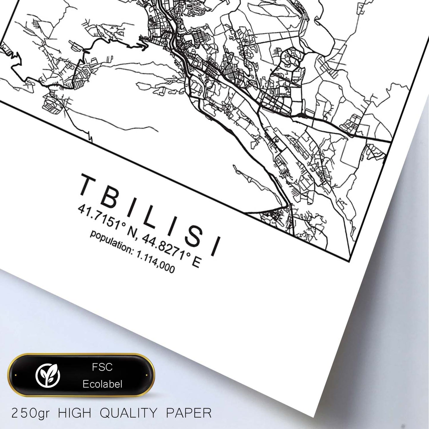 Lámina Mapa de la Ciudad Tbilisi Estilo nordico en Blanco y negro.-Artwork-Nacnic-Nacnic Estudio SL