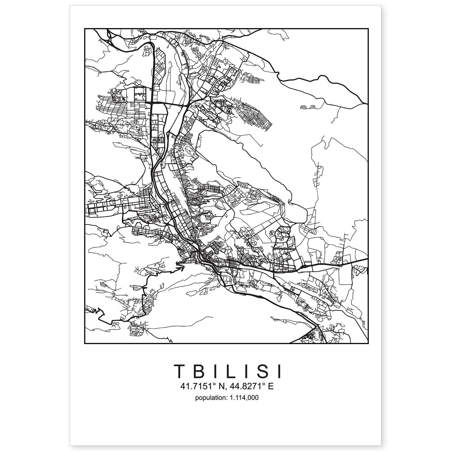 Lámina Mapa de la Ciudad Tbilisi Estilo nordico en Blanco y negro.-Artwork-Nacnic-A4-Sin marco-Nacnic Estudio SL