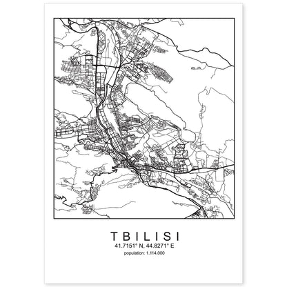Lámina Mapa de la Ciudad Tbilisi Estilo nordico en Blanco y negro.-Artwork-Nacnic-A4-Sin marco-Nacnic Estudio SL