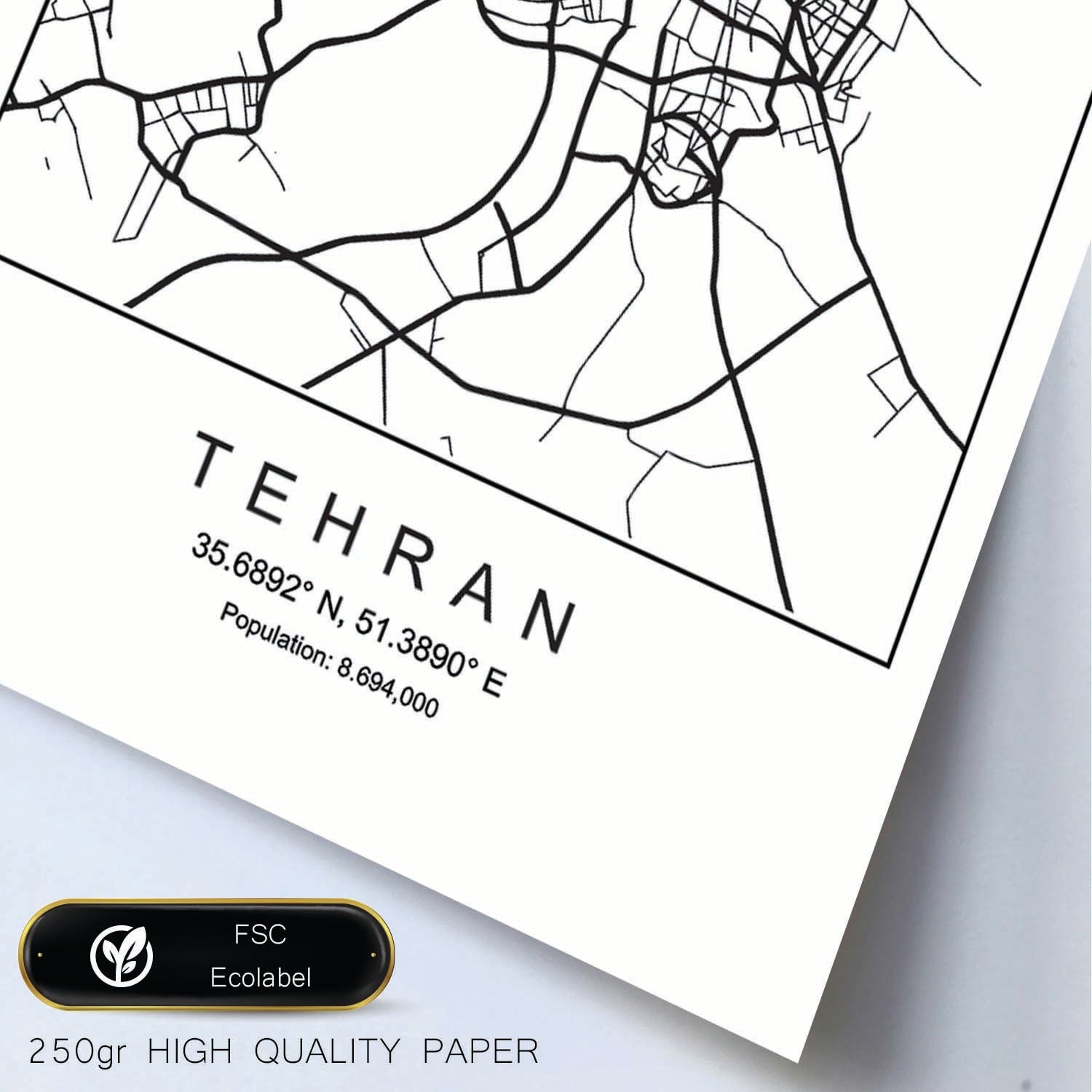 Lámina Mapa de la Ciudad Tehran Estilo nordico en Blanco y negro.-Artwork-Nacnic-Nacnic Estudio SL