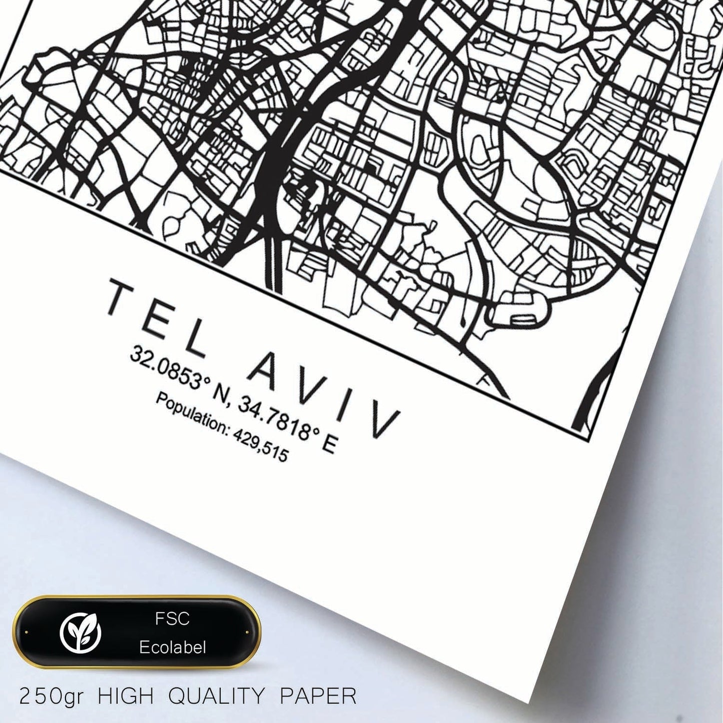 Lámina Mapa de la Ciudad Tel aviv Estilo nordico en Blanco y negro.-Artwork-Nacnic-Nacnic Estudio SL