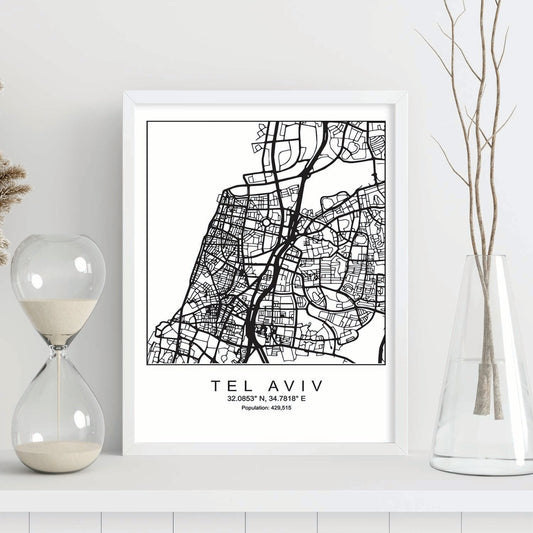 Lámina Mapa de la Ciudad Tel aviv Estilo nordico en Blanco y negro.-Artwork-Nacnic-Nacnic Estudio SL