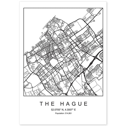 Lámina Mapa de la Ciudad The Hague Estilo nordico en Blanco y negro.-Artwork-Nacnic-A4-Sin marco-Nacnic Estudio SL