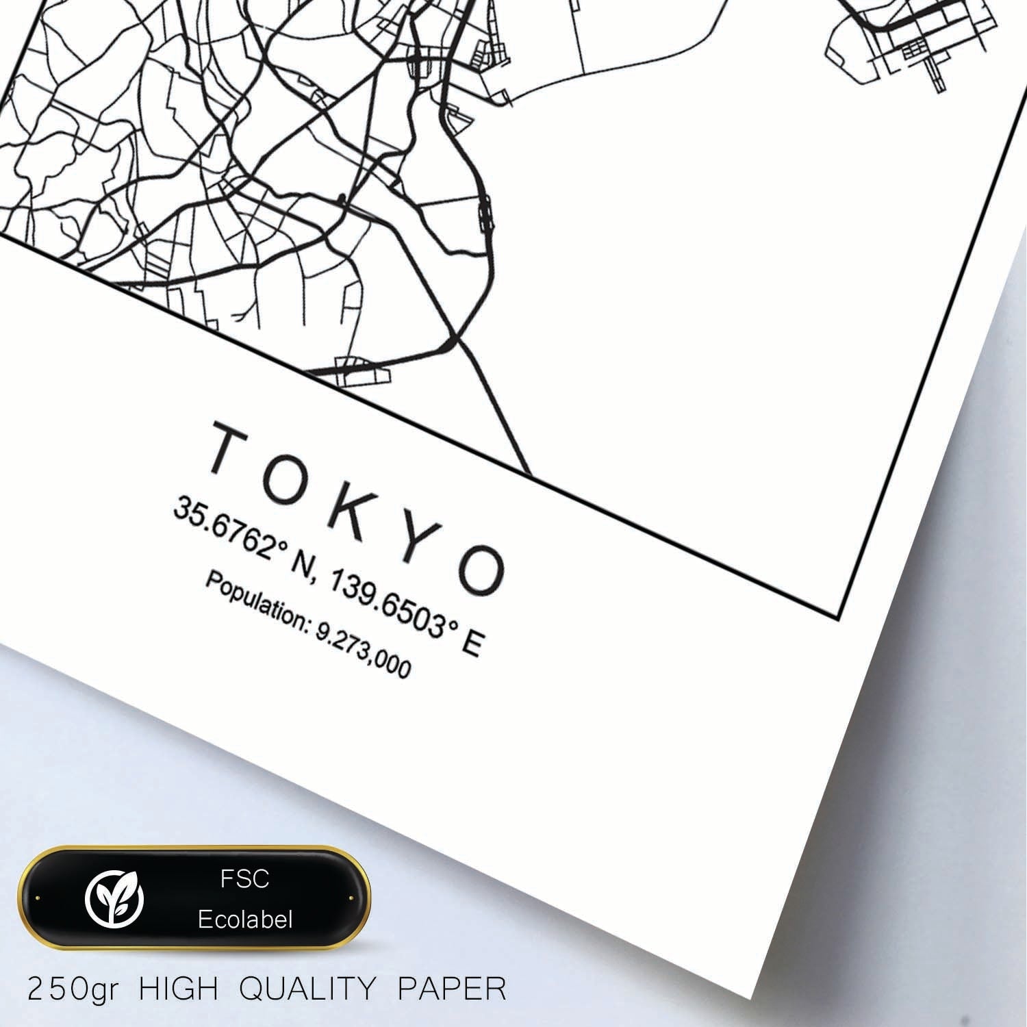 Lámina Mapa de la Ciudad Tokyo Estilo nordico en Blanco y negro.-Artwork-Nacnic-Nacnic Estudio SL