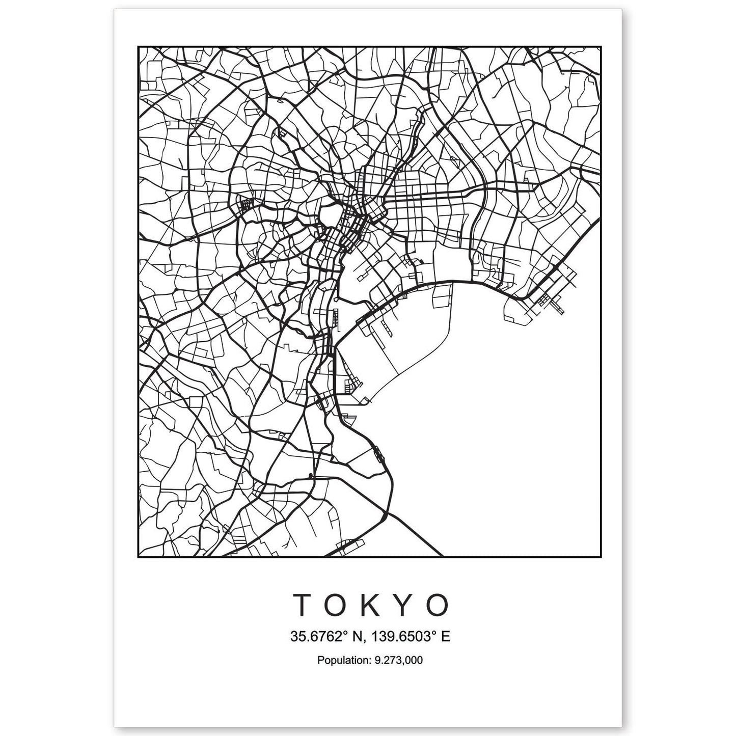 Lámina Mapa de la Ciudad Tokyo Estilo nordico en Blanco y negro.-Artwork-Nacnic-A4-Sin marco-Nacnic Estudio SL