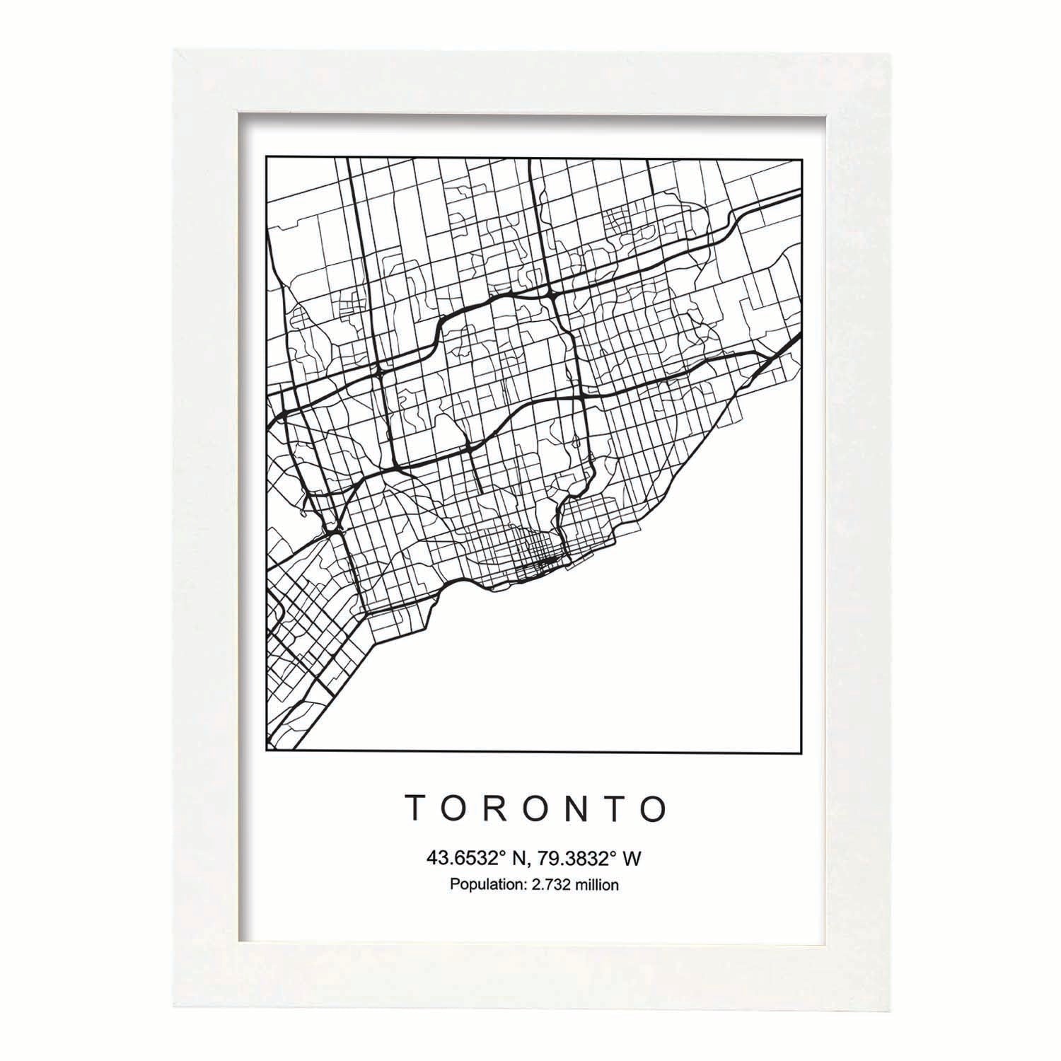 Lámina Mapa de la Ciudad Toronto Estilo nordico en Blanco y negro.-Artwork-Nacnic-A3-Marco Blanco-Nacnic Estudio SL