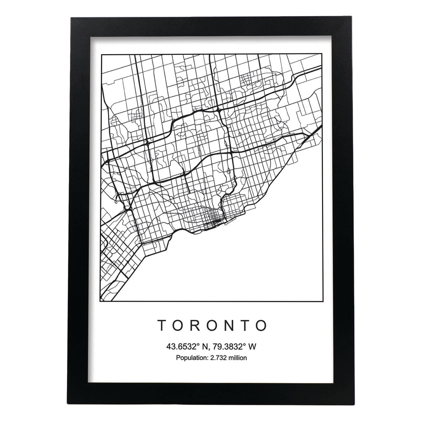 Lámina Mapa de la Ciudad Toronto Estilo nordico en Blanco y negro.-Artwork-Nacnic-A3-Marco Negro-Nacnic Estudio SL