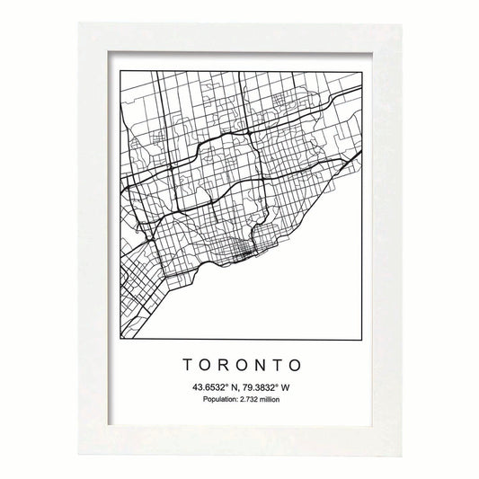 Lámina Mapa de la Ciudad Toronto Estilo nordico en Blanco y negro.-Artwork-Nacnic-A4-Marco Blanco-Nacnic Estudio SL