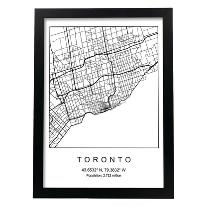 Lámina Mapa de la Ciudad Toronto Estilo nordico en Blanco y negro.-Artwork-Nacnic-A4-Marco Negro-Nacnic Estudio SL