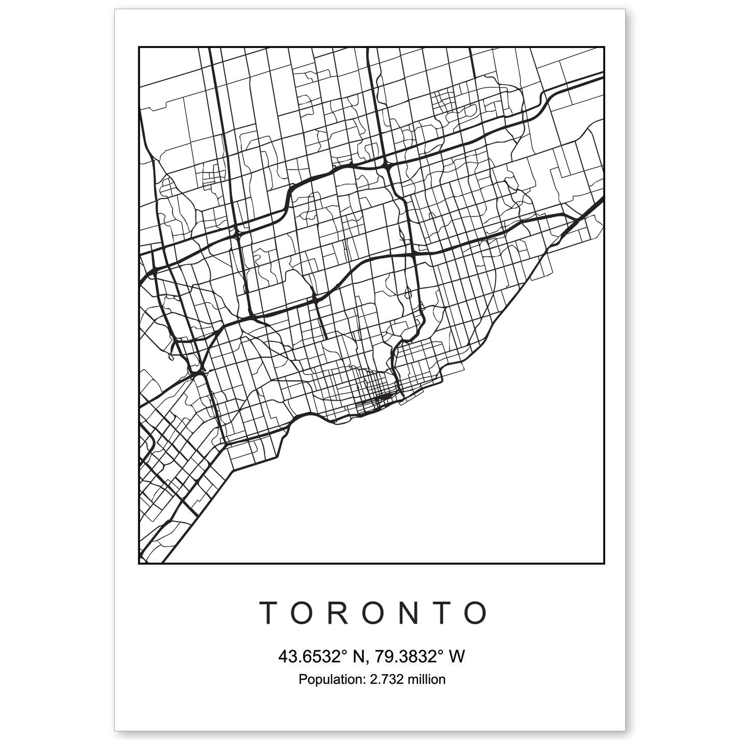 Lámina Mapa de la Ciudad Toronto Estilo nordico en Blanco y negro.-Artwork-Nacnic-A4-Sin marco-Nacnic Estudio SL
