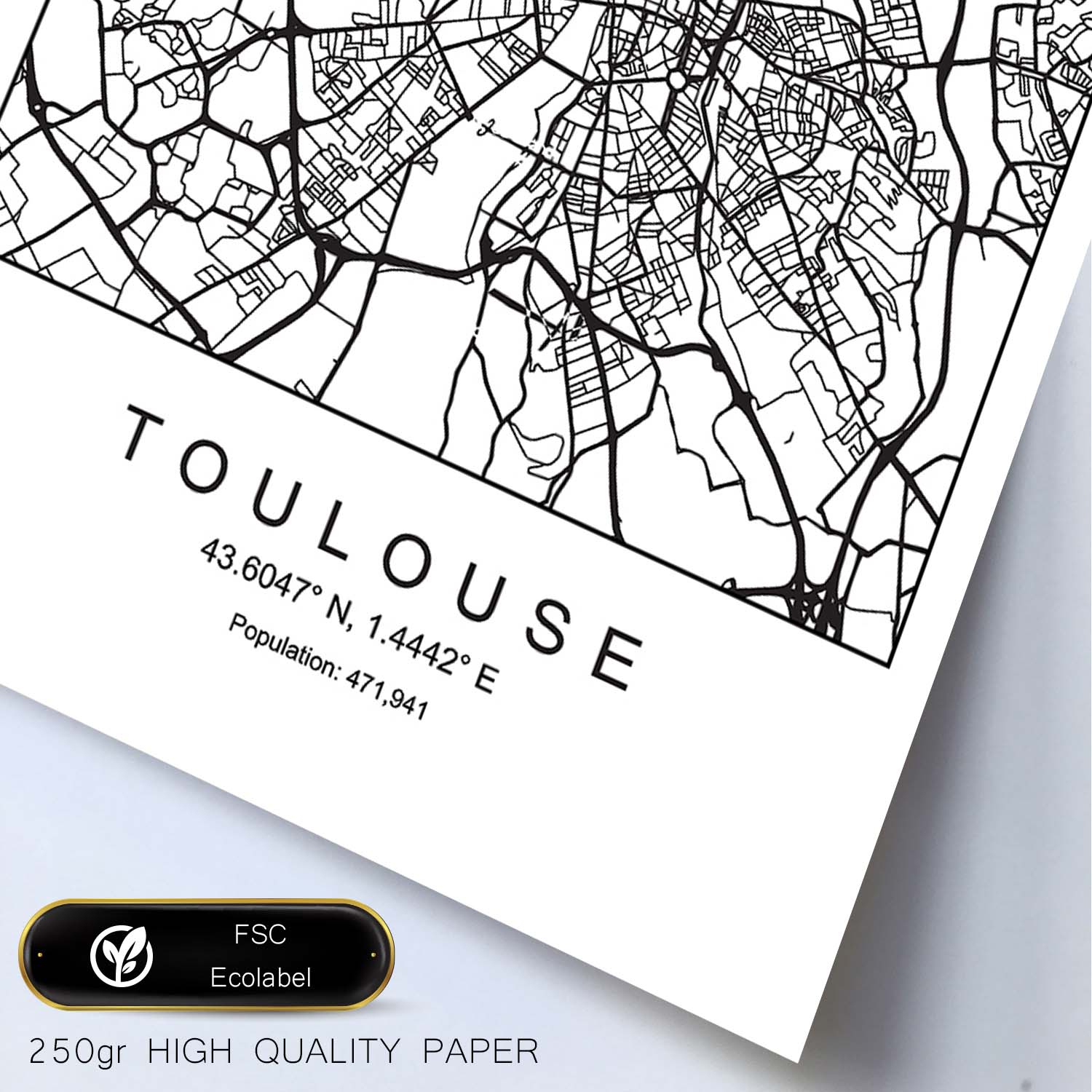 Lámina Mapa de la Ciudad Toulouse Estilo nordico en Blanco y negro.-Artwork-Nacnic-Nacnic Estudio SL