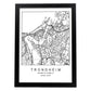 Lámina Mapa de la Ciudad Trondheim Estilo nordico en Blanco y negro.-Artwork-Nacnic-A4-Marco Negro-Nacnic Estudio SL