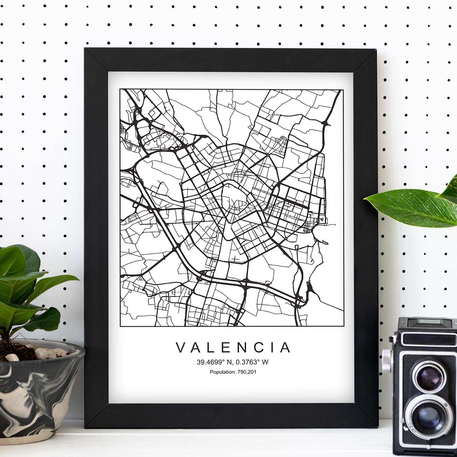 Lámina Mapa de la Ciudad Valencia Estilo nordico en Blanco y negro.-Artwork-Nacnic-Nacnic Estudio SL