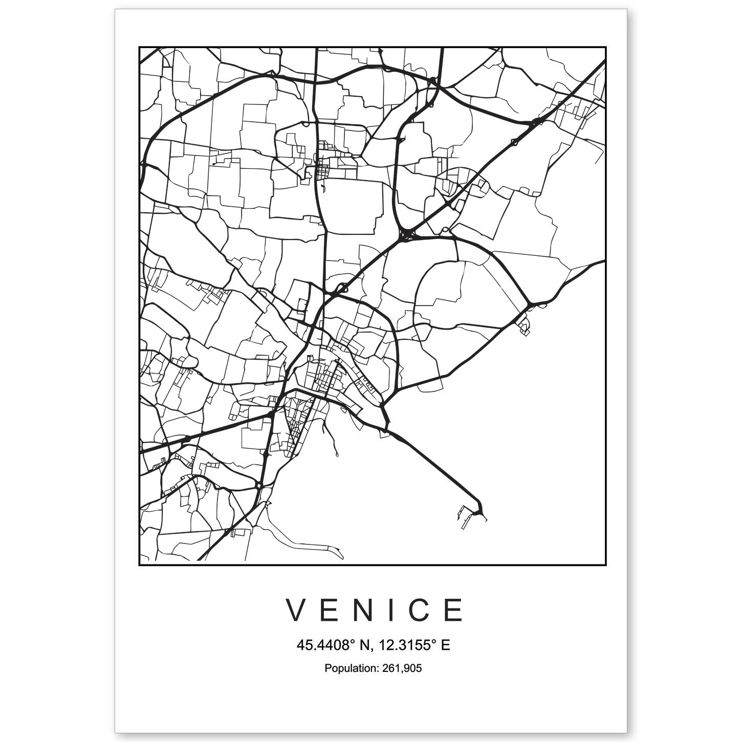 Lámina Mapa de la Ciudad Venice Estilo nordico en Blanco y negro.-Artwork-Nacnic-A4-Sin marco-Nacnic Estudio SL