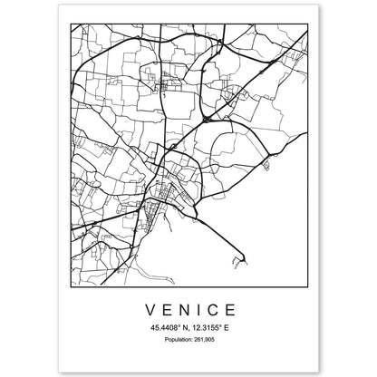 Lámina Mapa de la Ciudad Venice Estilo nordico en Blanco y negro.-Artwork-Nacnic-A4-Sin marco-Nacnic Estudio SL