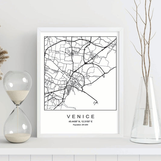 Lámina Mapa de la Ciudad Venice Estilo nordico en Blanco y negro.-Artwork-Nacnic-Nacnic Estudio SL