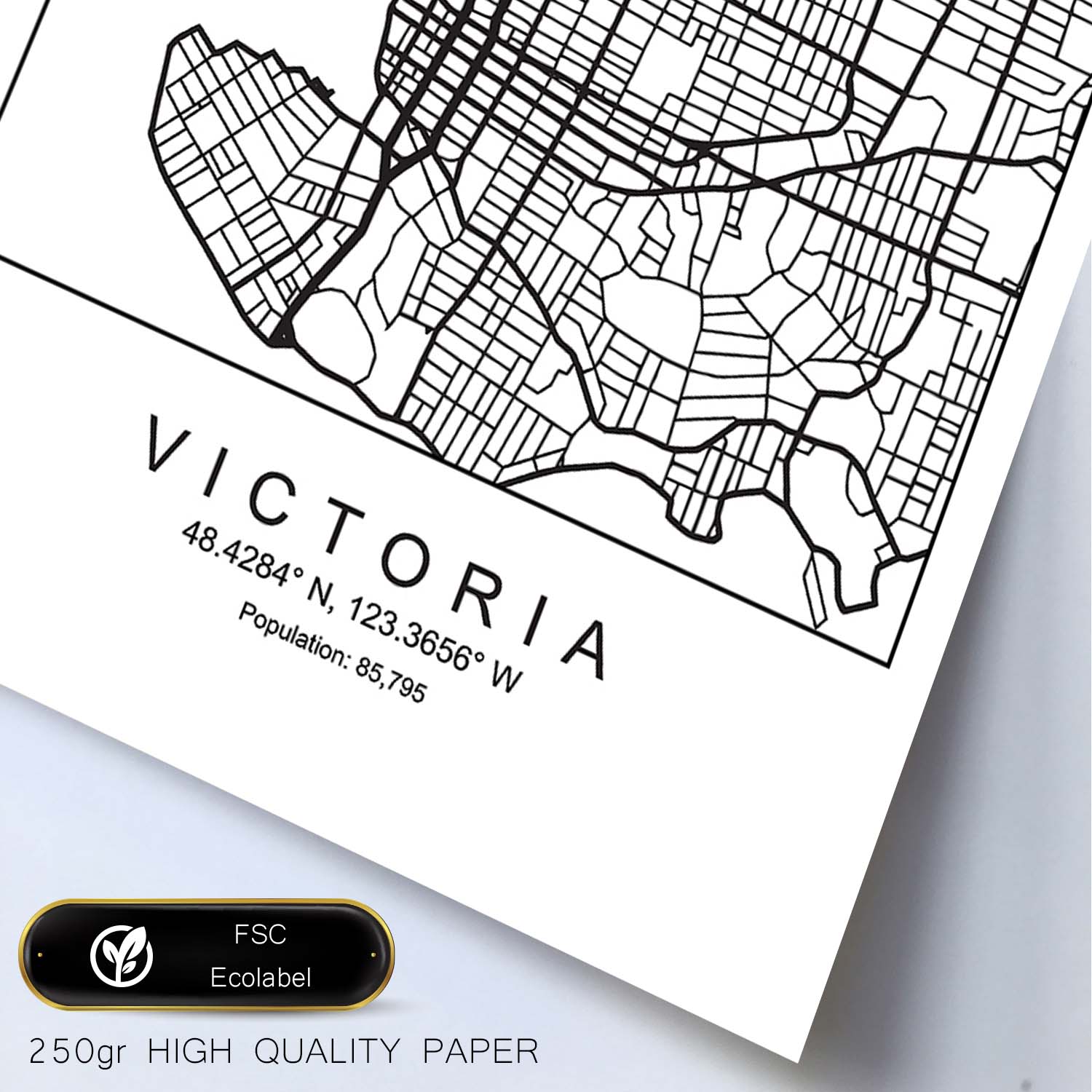 Lámina Mapa de la Ciudad Victoria Estilo nordico en Blanco y negro.-Artwork-Nacnic-Nacnic Estudio SL