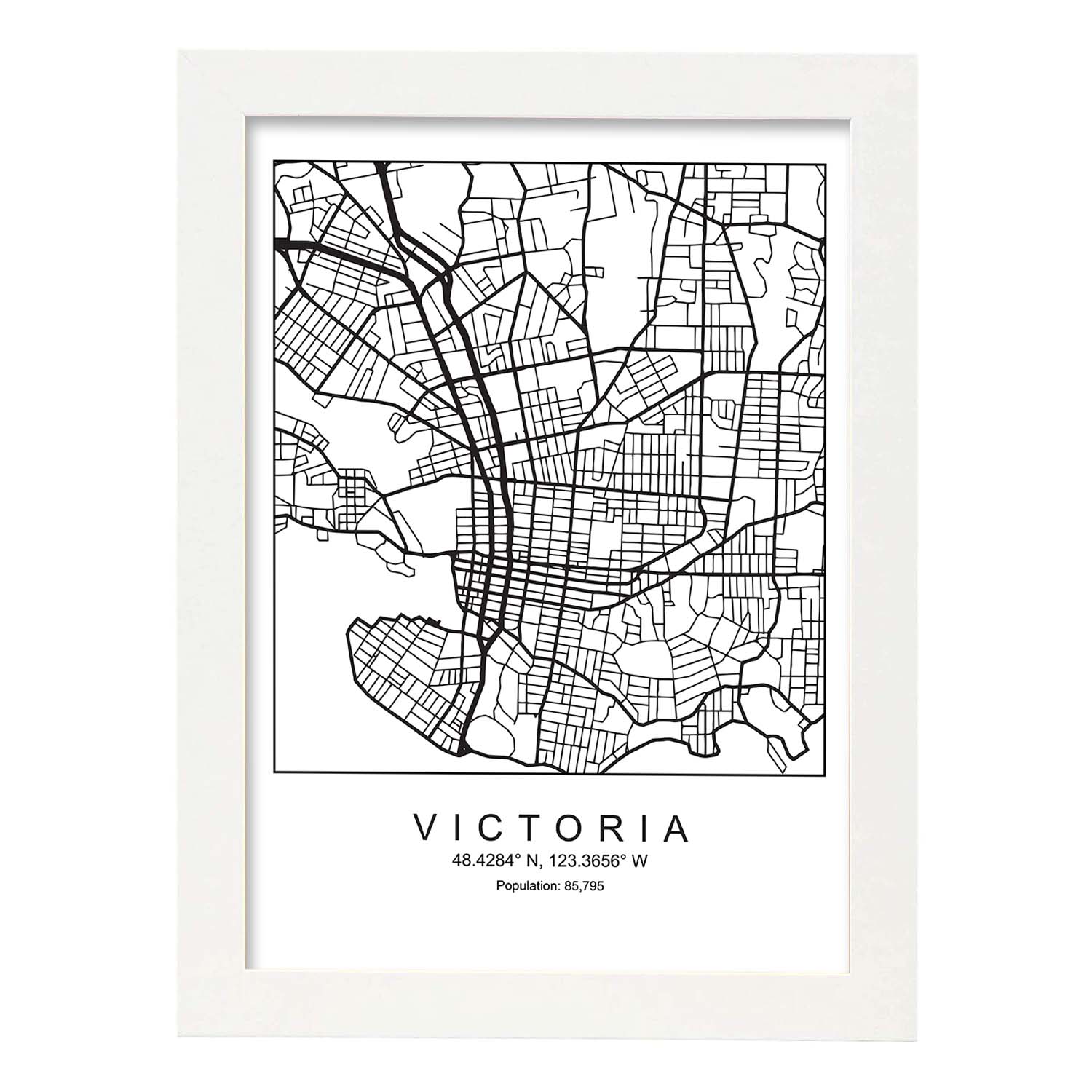 Lámina Mapa de la Ciudad Victoria Estilo nordico en Blanco y negro.-Artwork-Nacnic-A3-Marco Blanco-Nacnic Estudio SL