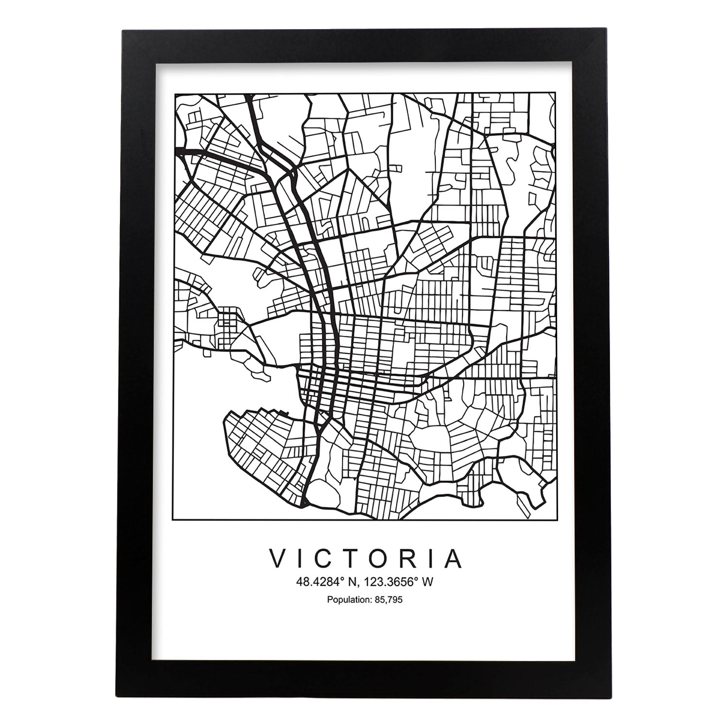 Lámina Mapa de la Ciudad Victoria Estilo nordico en Blanco y negro.-Artwork-Nacnic-A3-Marco Negro-Nacnic Estudio SL