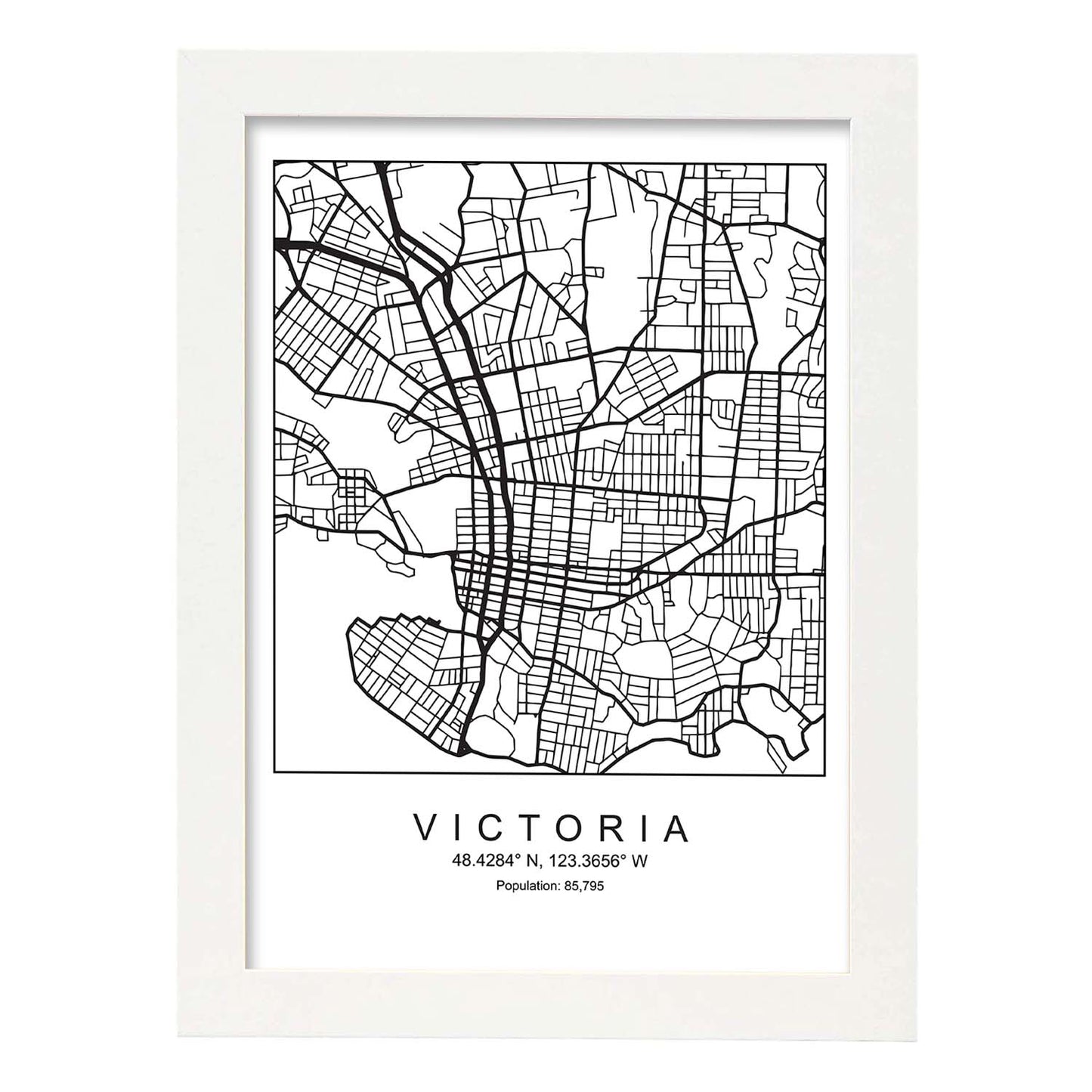 Lámina Mapa de la Ciudad Victoria Estilo nordico en Blanco y negro.-Artwork-Nacnic-A4-Marco Blanco-Nacnic Estudio SL
