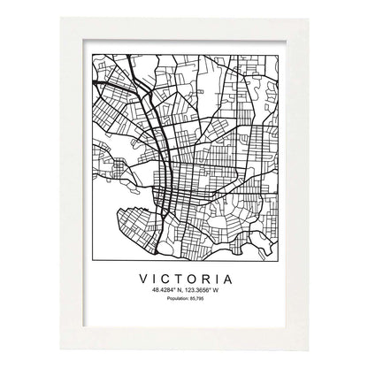 Lámina Mapa de la Ciudad Victoria Estilo nordico en Blanco y negro.-Artwork-Nacnic-A4-Marco Blanco-Nacnic Estudio SL