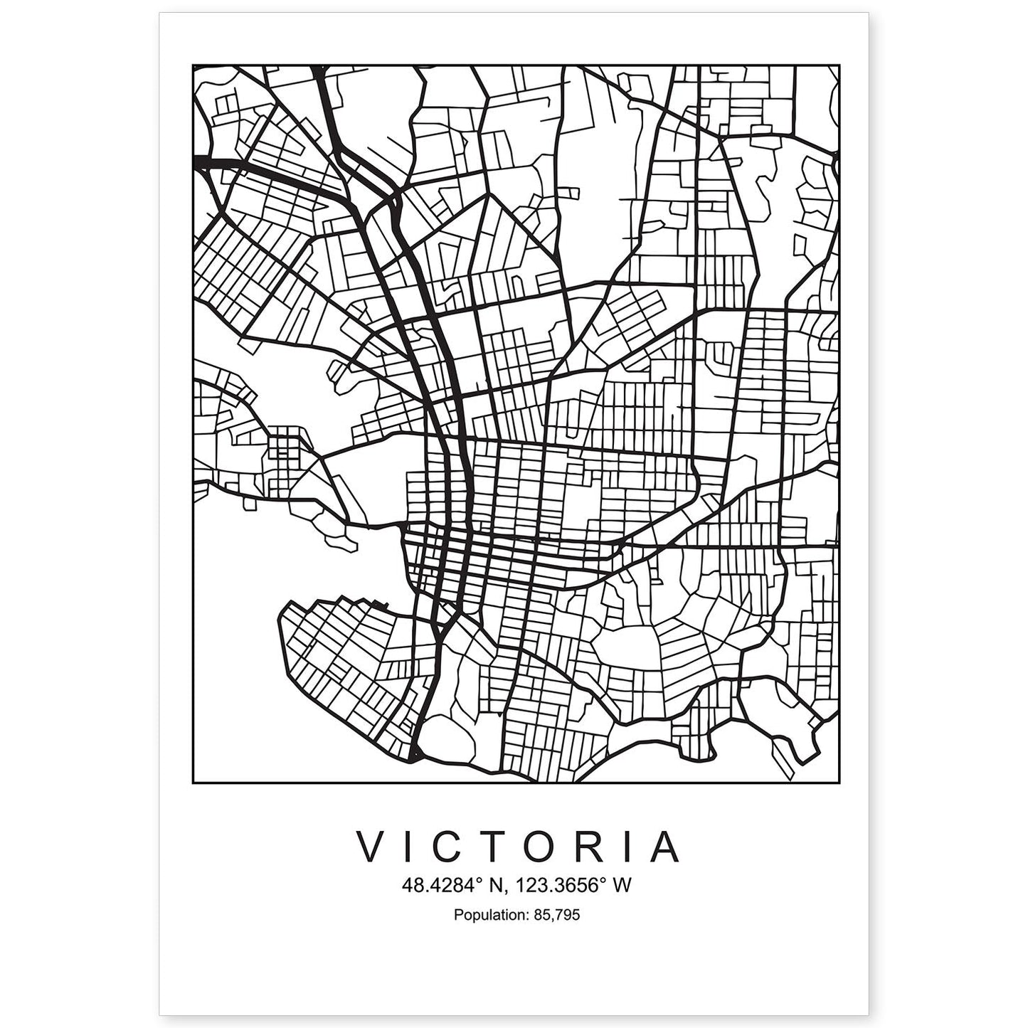 Lámina Mapa de la Ciudad Victoria Estilo nordico en Blanco y negro.-Artwork-Nacnic-A4-Sin marco-Nacnic Estudio SL