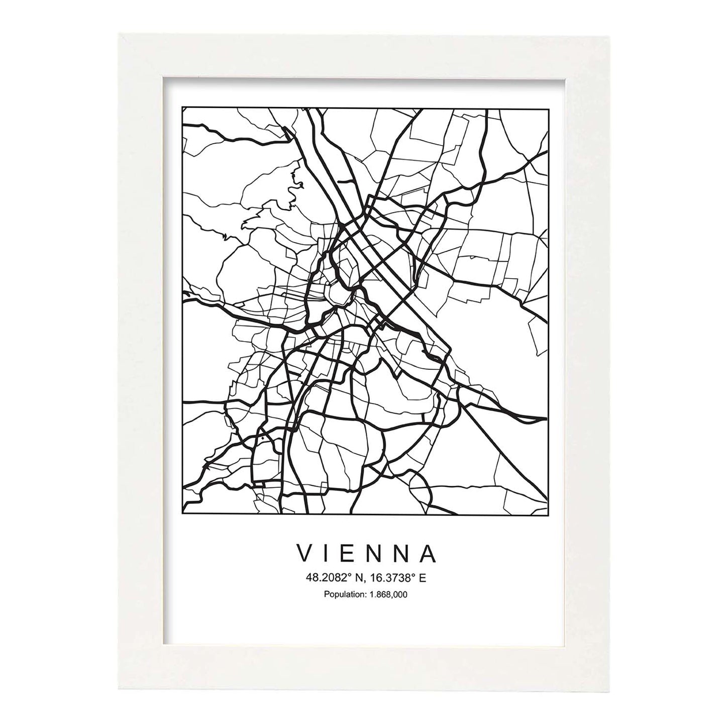 Lámina mapa de la ciudad Vienna estilo nordico en blanco y negro.-Artwork-Nacnic-A3-Marco Blanco-Nacnic Estudio SL