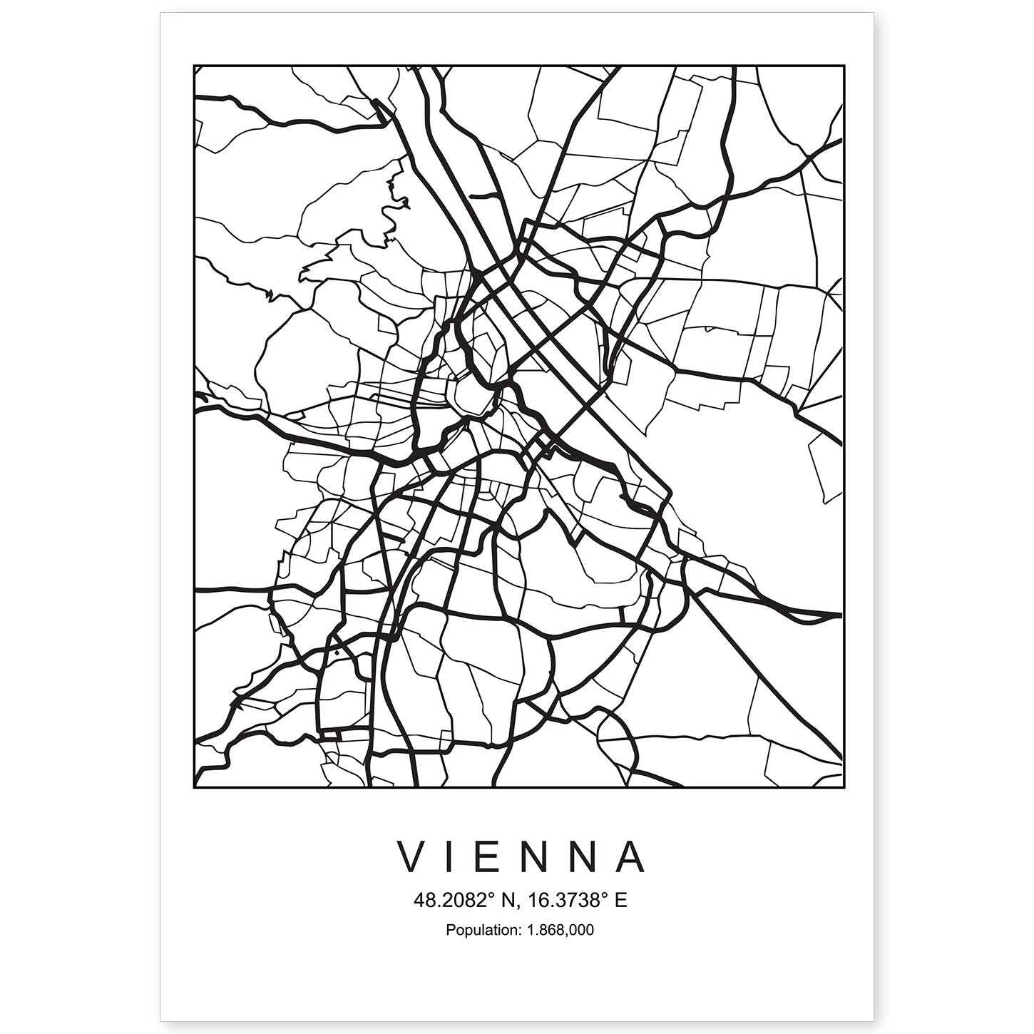 Lámina mapa de la ciudad Vienna estilo nordico en blanco y negro.-Artwork-Nacnic-A4-Sin marco-Nacnic Estudio SL