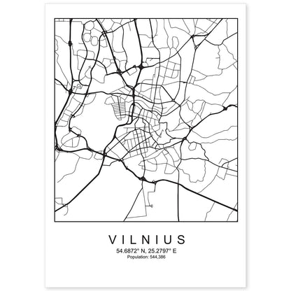 Lámina Mapa de la Ciudad Vilnius Estilo nordico en Blanco y negro.-Artwork-Nacnic-A4-Sin marco-Nacnic Estudio SL