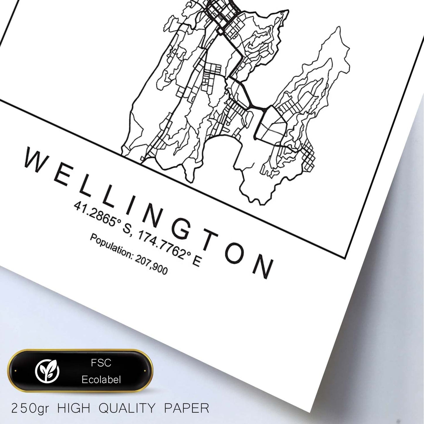 Lámina Mapa de la Ciudad Wellington Estilo nordico en Blanco y negro.-Artwork-Nacnic-Nacnic Estudio SL